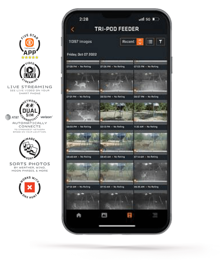 Phone showing trail cam footage on transparent background
